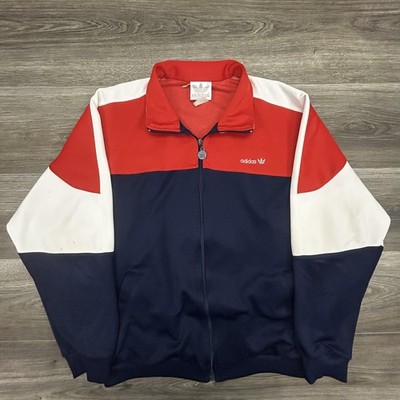Vintage 80s Adidas Track Jacket Mens Large Red White Navy Colorblock Trefoil USA