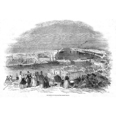 DOVER Blick auf den Hafen von den westlichen Höhen - antiker Druck 1846