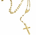 10K Yellow Gold Virgin Mary 3mm Diamond Cut Bead Crucifix Rosary Necklace 30.5"