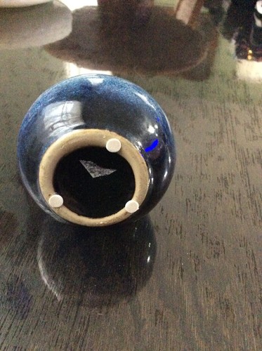 Bud vase Pottery Blue Black Mid Century 5"H x 3"W Art Studio Speckled crock ware - Picture 5 of 6