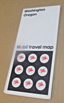 VTG 1969 Map Washington & Oregon State Mobil Travel Map 18x34''