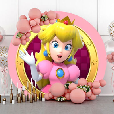 Round Princess Peach Party Supplies Birthday Mario Backdrop Photo  Background