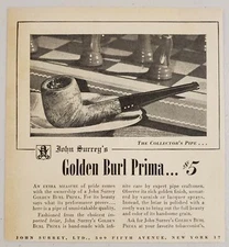 1946 Print Ad Golden Burl Prima Tobacco Pipes John Surrey New York,NY