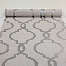Holden Geometric Trellis Grey Silver Glitter Textured Heavy Vinyl Wallpaper SALE