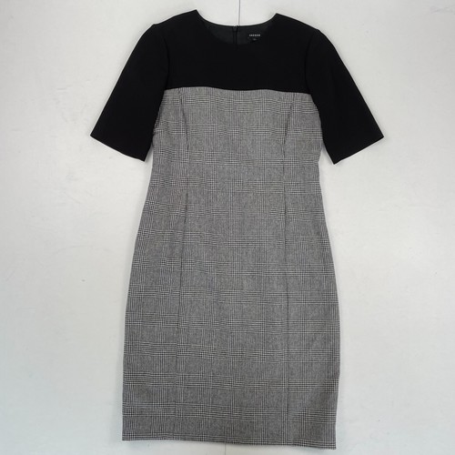 Jaeger Kleid 12 schwarz grau kariert kurzärmelig Midi Wollmischung