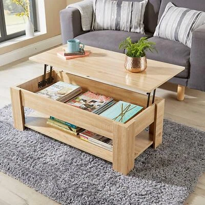 Oak Wooden Coffee Table With Lift Up Top Storage Area and Magazine Shelf - Image 1 of 4