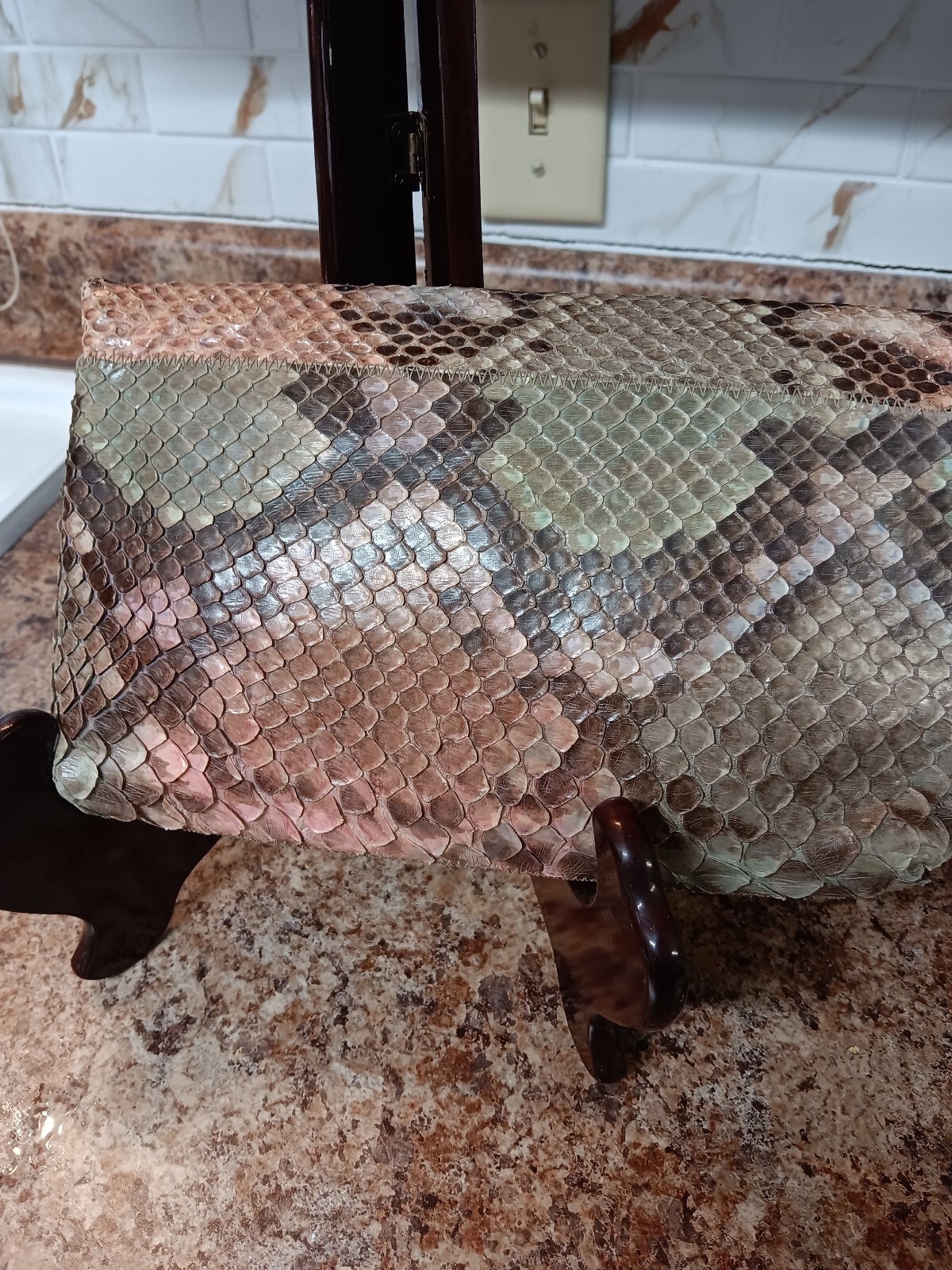 vintage EXOTIC PYTHON SKIN CLUTCH SNAKESKIN Handb… - image 2