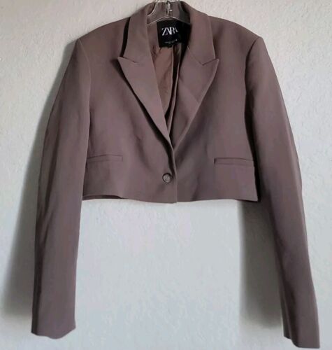 Zara Gray Cropped Single Button Front Blazer Womens Size Medium Jacket Lined