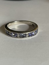 Sterling Silver Tanzanite & Clear Colour Cubic Zirconia Half Eternity Ring SizeT