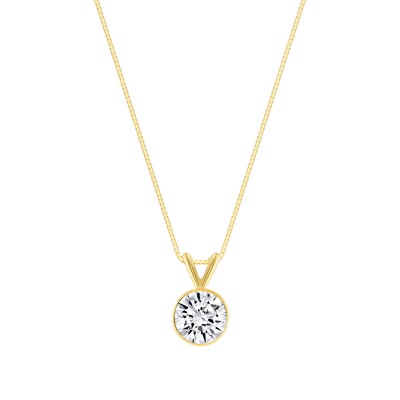 IGI E/VS 1,5 kt runder im Labor gezüchteter Diamant Lünette Halskette massiv 14 K Gelbgold 16 Zoll