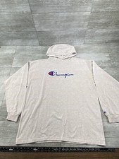 VTG USA MADE Champion Spell Out XL Logo Long Sleeve Hoodie Pullover Heather Gray