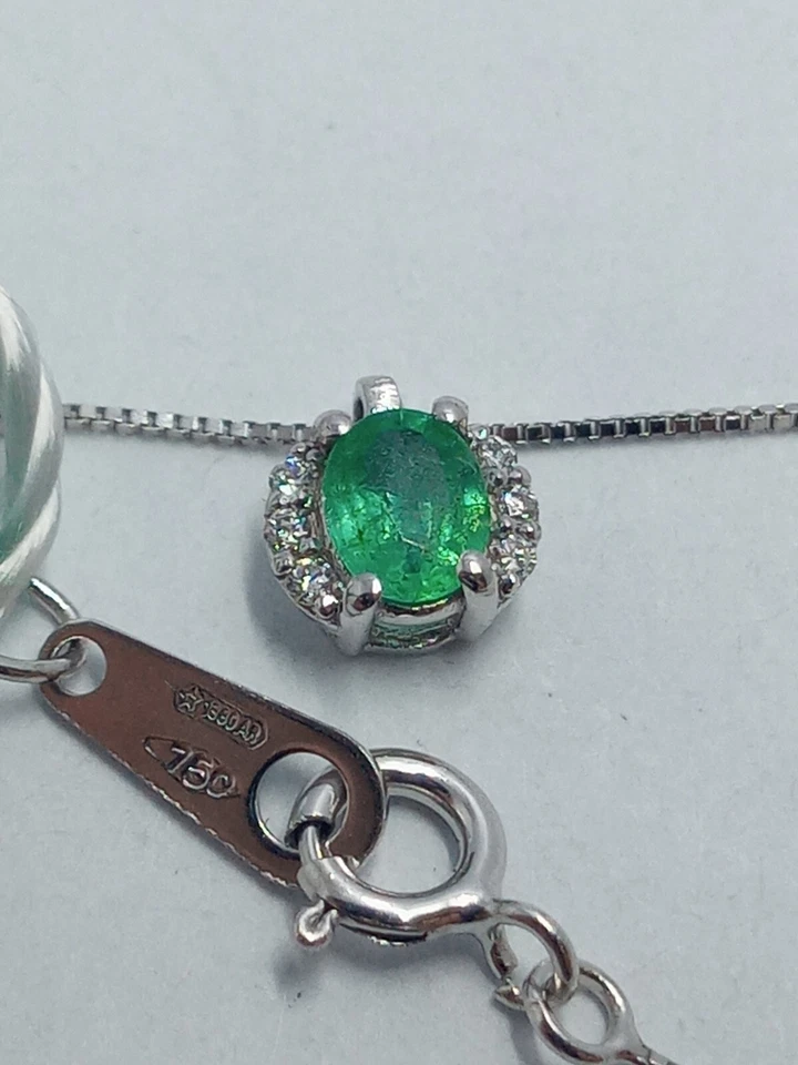 Collana in oro bianco 750 18 kt carati donna smeraldo e diamanti garanzia +2361 - Immagine 4 di 4