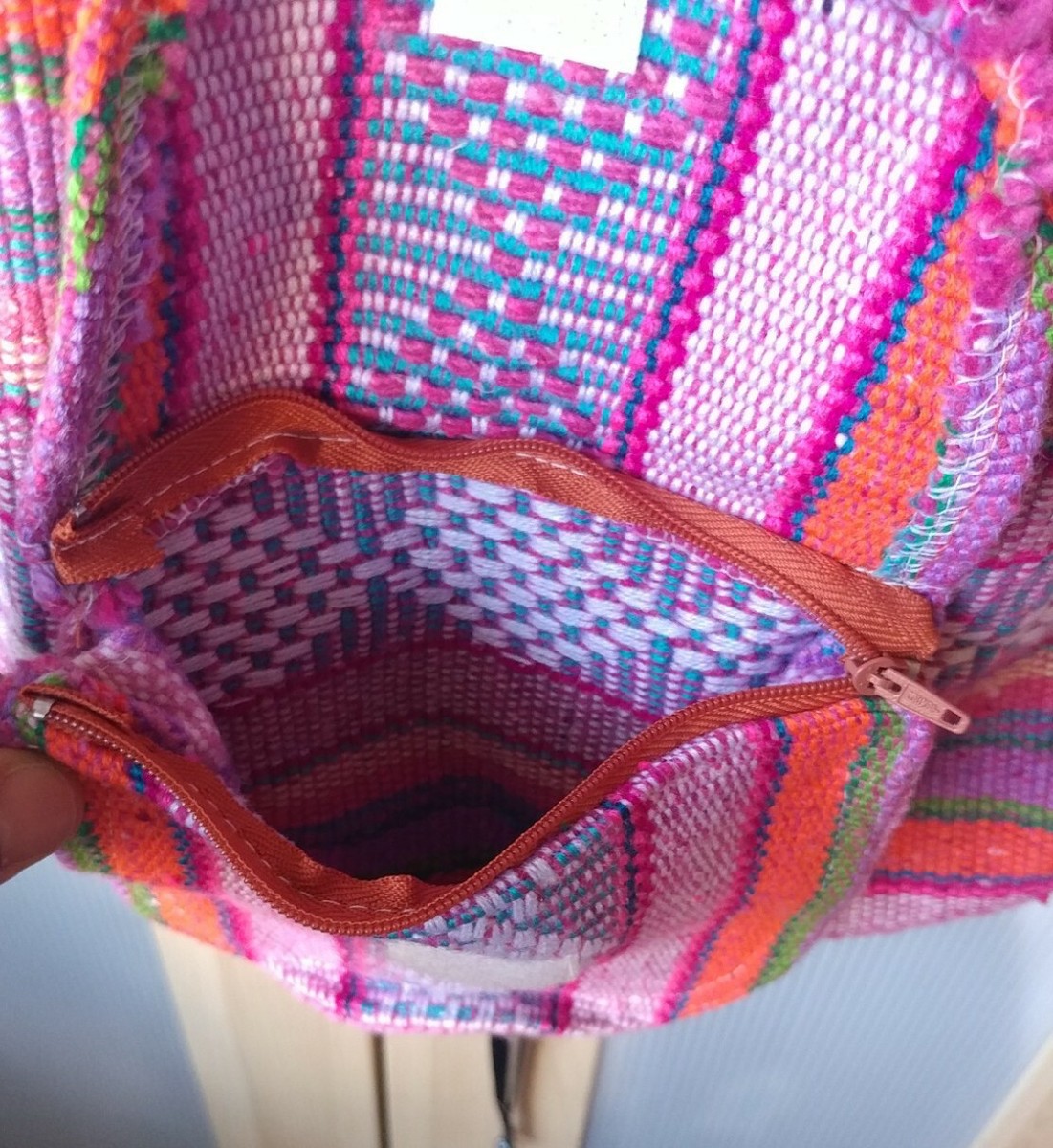 WOVEN Inca-Style Pink & Orange Striped Backpack | eBay display picture 2