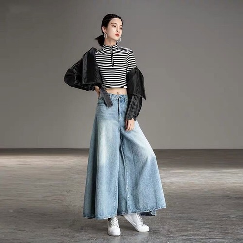 2023 Women's high waist blue summer wide leg jeans fashion pants - Picture 6 of 14