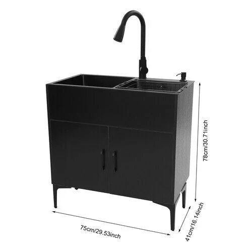 Armário de pia utilitário de aço inoxidável com pia com torneira flexível pia de lavanderia - Imagem 4 de 4