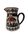 Scandinavian Pottery Pitcher Man With Cow 6.5” Tall. Snow, Tree, Cobalt & Green