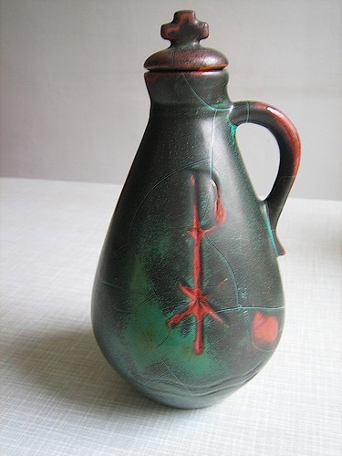 Paul Dresler Grootenburg Kanne mit Deckel H 20 cm - Kupferoxydreduktionsglasur - Bild 2 von 9