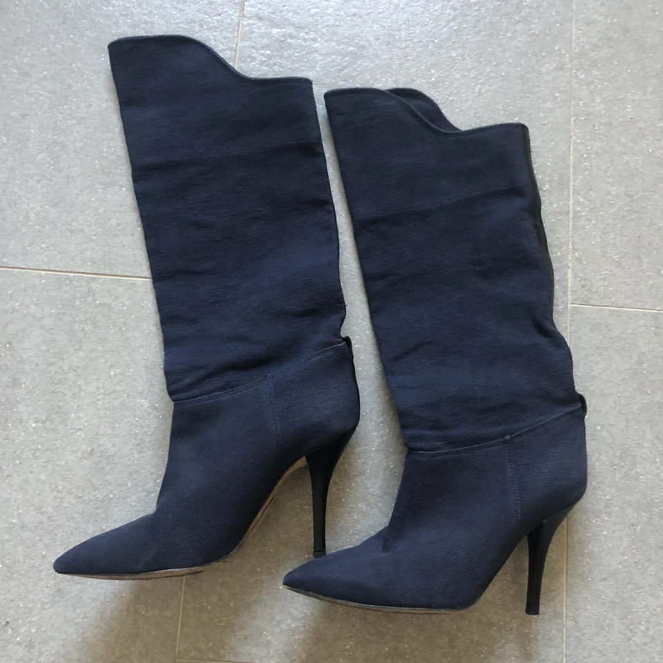 Isabel Marant Blue Canvas & Leather Heeled Boots - Image 3 of 4