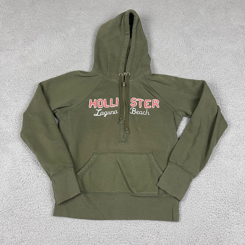 Hollister Laguna Beach Womens Hoodie Sweatshirt Green Half Zip Long Sleeve L