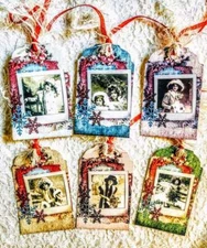 Christmas Vintage Snowflake Girls~(6) Gift Hang Tags~Journal~Scrapbook~Cards~74R
