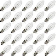 Box of 25 Clear Blinker Light Bulbs, C7 Candelabra Base,Random Blinking