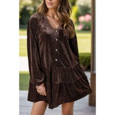 Textured V-Neck Long Sleeve Mini Dress