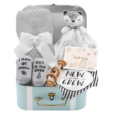 Baby Gift Set Basket Blanket Lovey Bib Socks Greeting Card Boys Newborn Gift