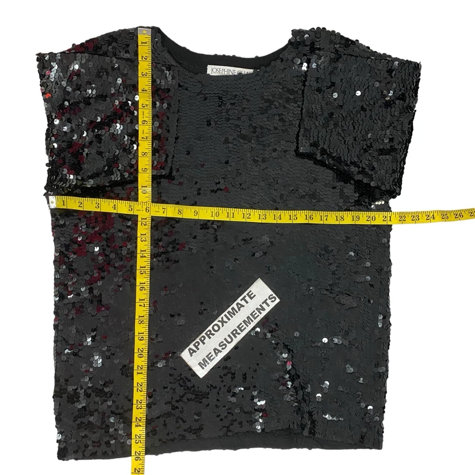 Josephine Chaus Top Womens Medium Black Sequin Holiday Shirt Office Party VTG - Image 3 of 4