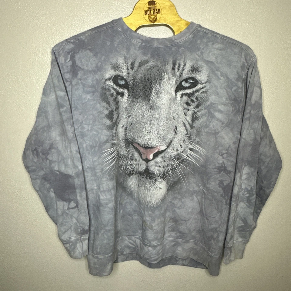 The Mountain White Tiger Sweatshirt XL Gray Tie dye Animal Pullover -Read - Image 2 of 4
