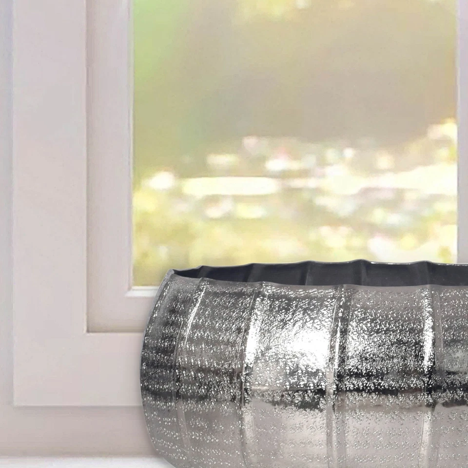 Pflanzgefäß 2er Set FineBuy Metall Schale Silber Blumentopf Rund Hammerschlag  - Bild 4 von 4
