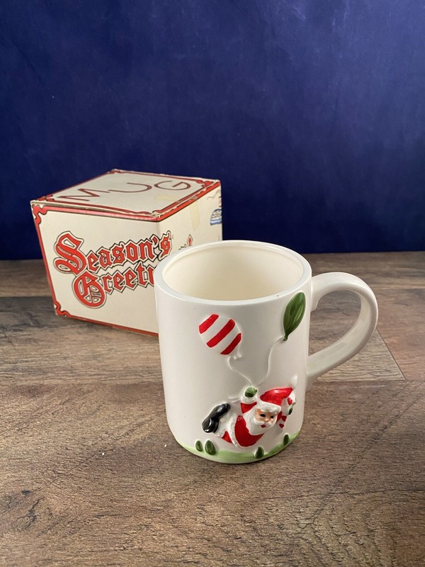Vintage Ron Gordon Designs Christmas Mug Santa Balloons Ceramic Japan New In Box