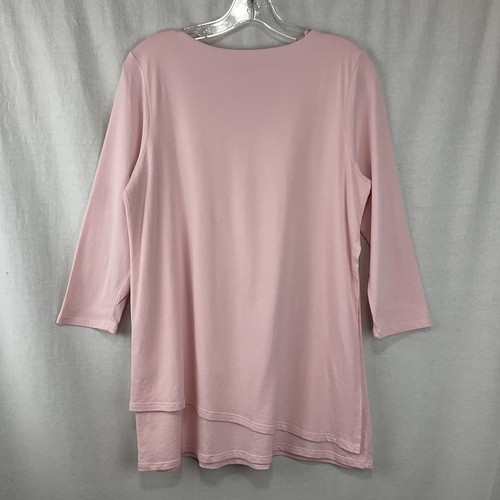 NWOT Purejill Artistic Tee Top Pink Jersey Knit 3/4 Sleeve Stretch Layered Hem S - Picture 6 of 11
