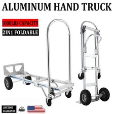 1000lbs Aluminum Hand Truck Dolly 2 in 1 Heavy Duty Convertible Folding Cart