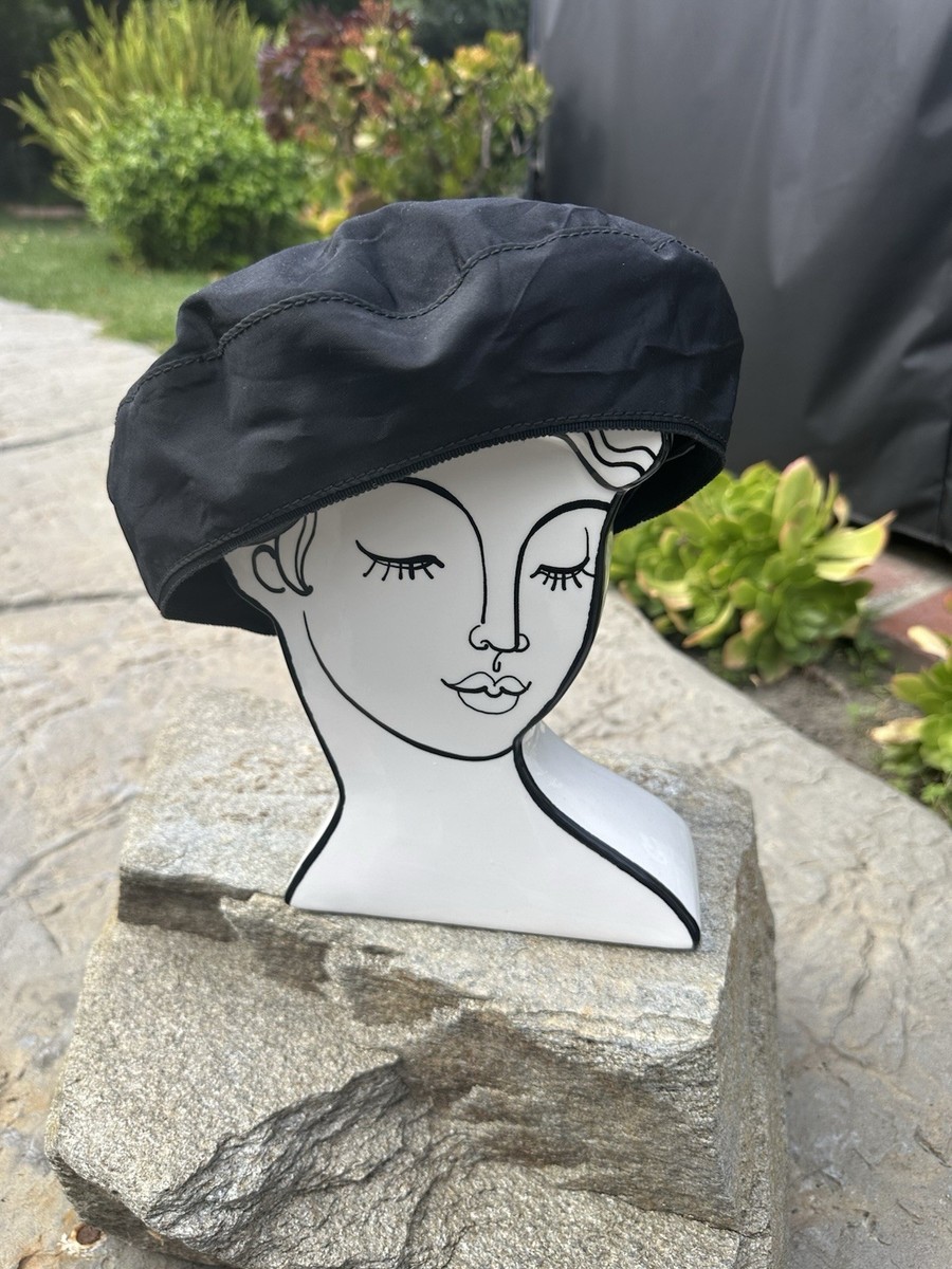 PRADA Black Nylon Beret Hat Cap Size M Minimalist Love Story | eBay