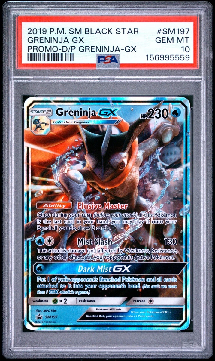 greninja gx pokemon card value SM197 Black Star Promo PSA 10 GX This attack does 130 damage to 1 of your opponents Benched Pokmon Greninja GX Pokmon TCG Cards