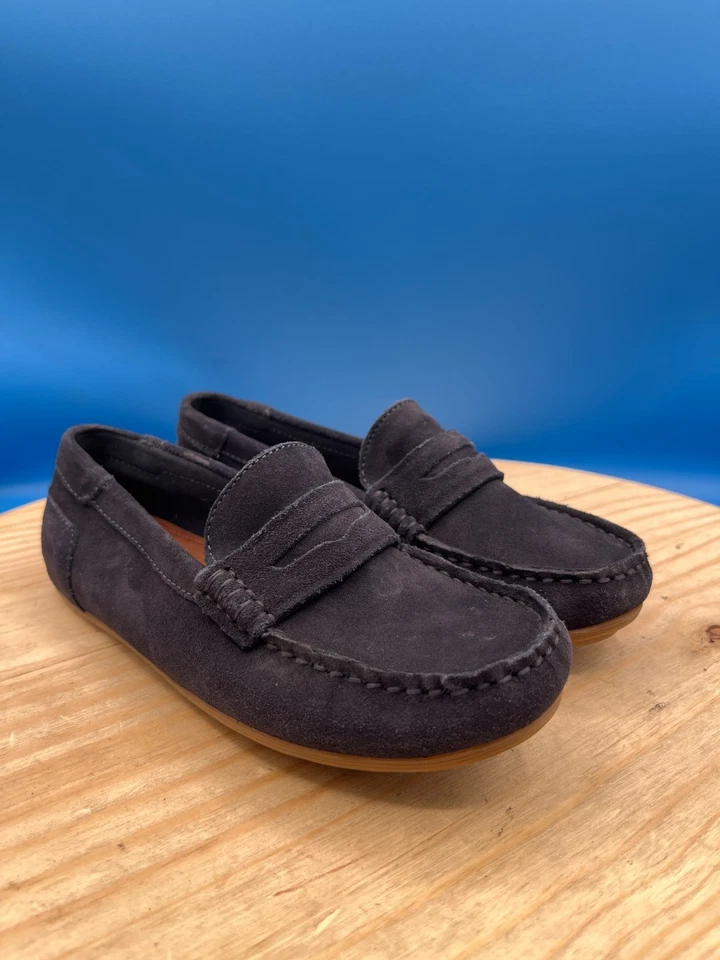 Mocasín ZARA Penny para mujer talla 4/EU34 azul imitación gamuza sin cordones puntera plana sin usar, en caja Foto 3 de 4