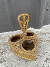 Vintage BRASS TONE HEART LIPSTICK HOLDER Florenza Gold NL+
