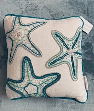 New Costal Collections Beaded Starfish Throw Pillow Ocean Pearl Green 12x12
