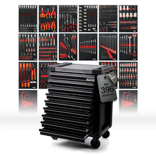 Carro de herramientas Mephisto ProLine "Full Black" con 9 cajones completamente lleno CRV
