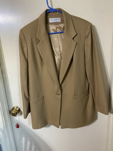 Vintage Dumas Wool Blazer Womens Size 12 Tan Lined USA Career Business Jacket