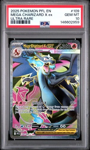 2025 POKEMON PFL EN-PHANTASMAL FLAMES ULTRA RARE #109 MEGA CHARIZARD X EX PSA 10