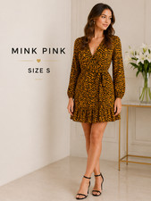 Minkpink Mustard Animal Print Wrap Mini Dress Size S NWT