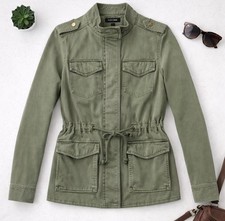 Lucky Brand Jacket Womens Military Full Zip Army Utility Pockets Olive Green S