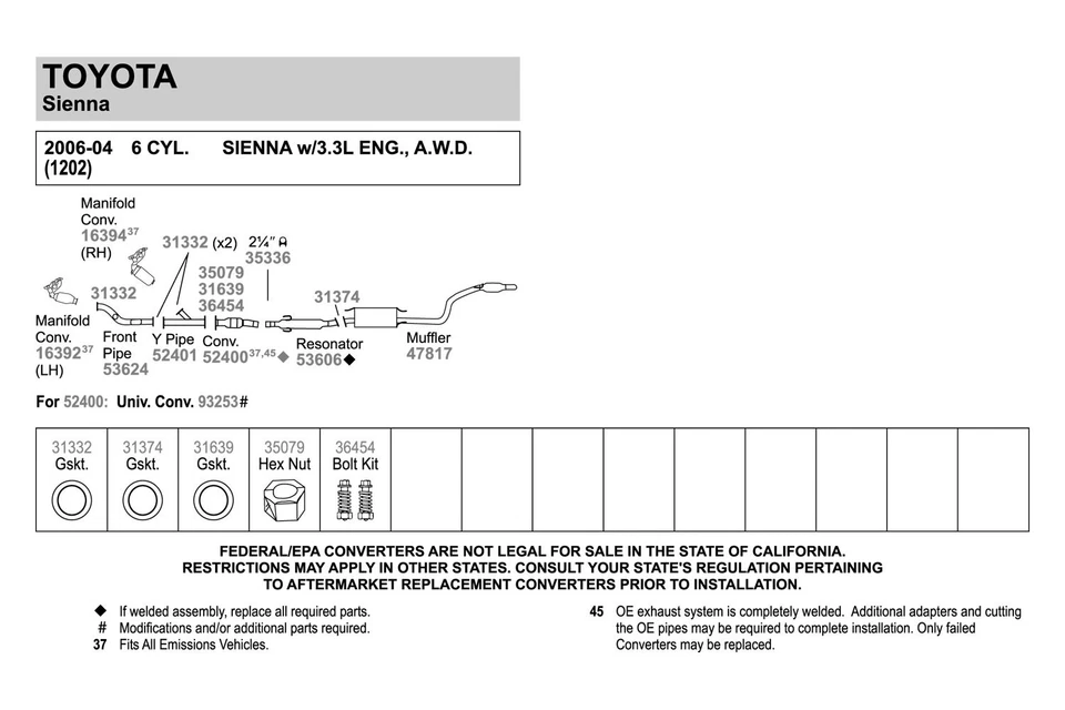 For Toyota Highlander 2004-2013 Walker 52401 Aluminized Steel Exhaust Y-Pipe - Imagem 3 de 4