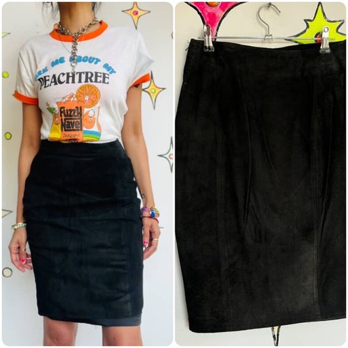 Vintage Y2K Abercrombie Vegan Leather Mall Goth Emo Grunge Black Mini Skirt | S - Picture 2 of 4