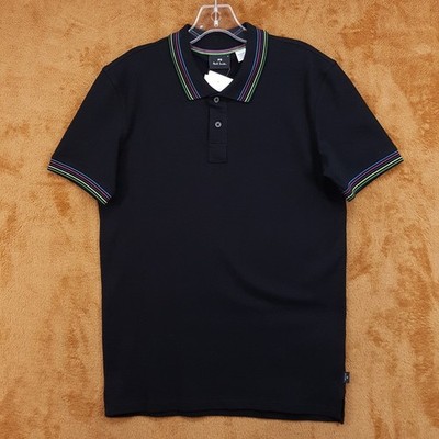 PAUL SMITH Polo Shirt Mens Small Black Contrast Stripe Trim $125