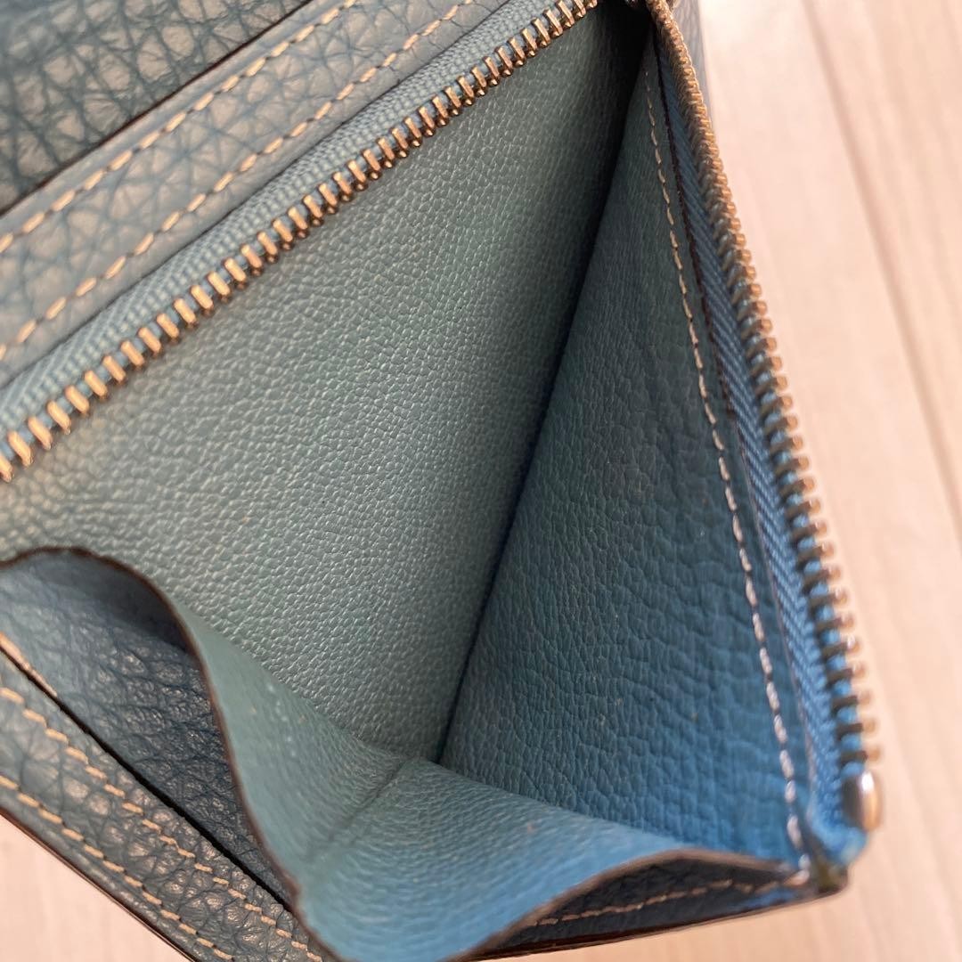 Hermes Bearn Compact Wallet Leather Two Fold Card Case Blue US Size Large thumbnail 5