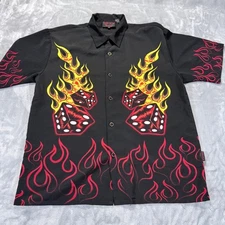 NSIXX Dragonfly  Mens Black Dice Flame Short Sleeve Button Up Shirt XL