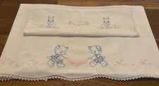 Vintage Decorative Crib Baby Top Sheet  Pillow Case Hand Embroidered