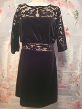 BCBGMAXAZRIA Black Velvet Dress Size UK 10 Sheer Detail Elegant Party Evening